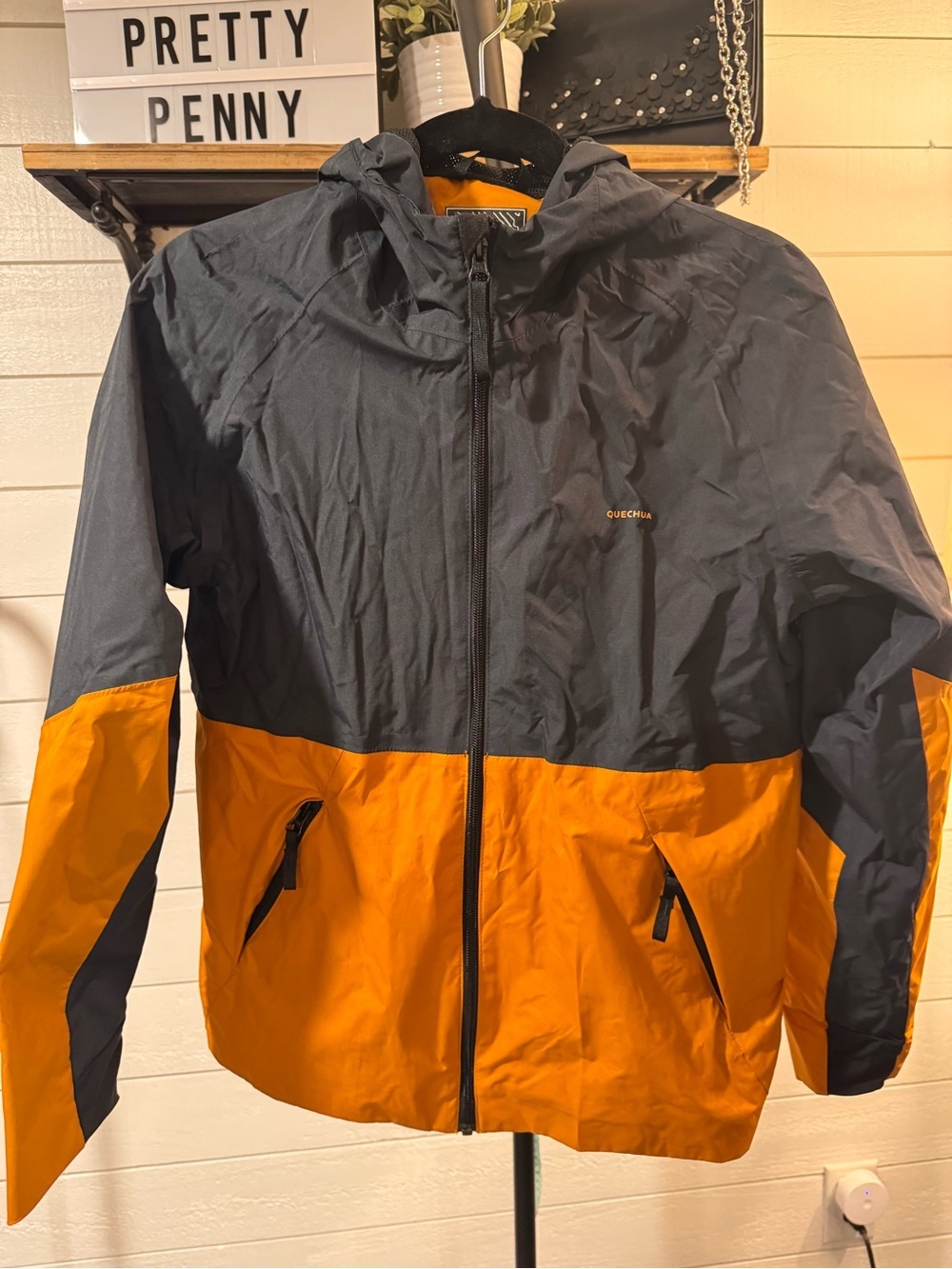 Quechua Two-Tone Hooded Windbreaker - Navy & Orange